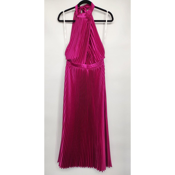 NWD L'IDEE Renaissance Halter Split Pleated Gown Maxi Dress US 10 Purple #9K503 - Picture 2 of 16